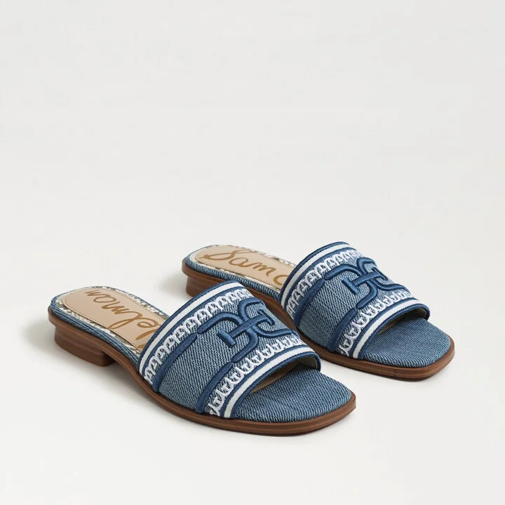 Sam Edelman Stevie Slide Sandal Blue Multi Woven Denim