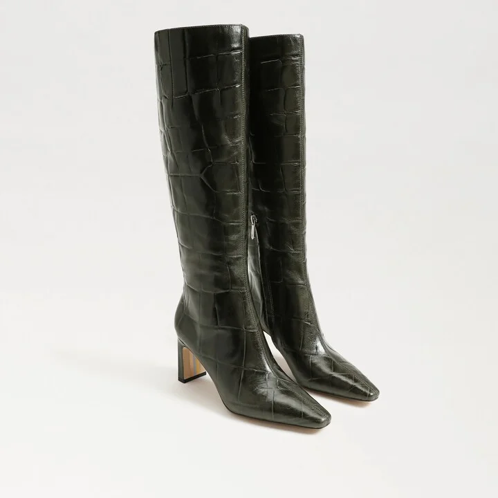 Sam Edelman Sylvia Knee High Boot Deep Olive Croco Leather