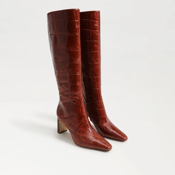 Sam Edelman Sylvia Knee High Boot New Cognac Croco Leather