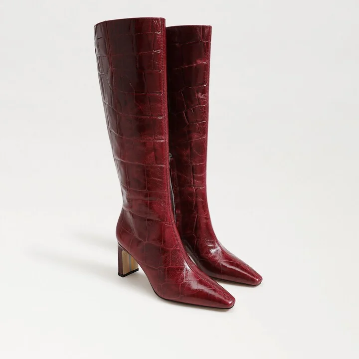 Sam Edelman Sylvia Wide Calf Knee High Boot French Merlot Croco Leather