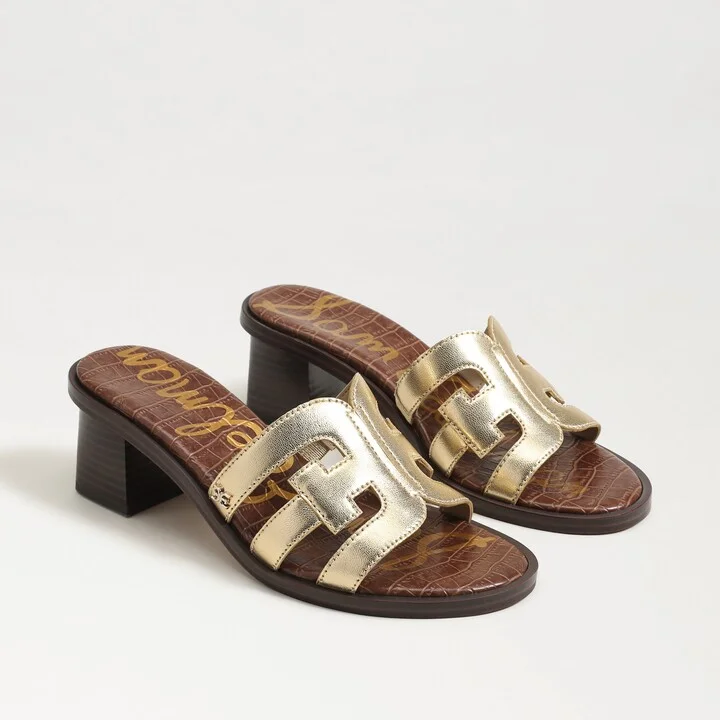 Sam Edelman Tasha Block Heel Sandal Amber Gold Leather