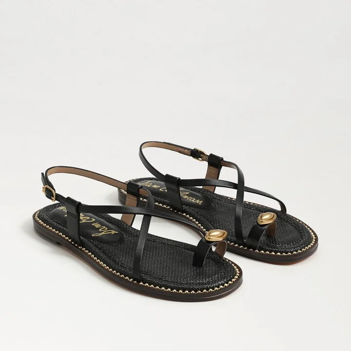 Sam Edelman Tenly Toe Strap Sandal Black Cognac Leather