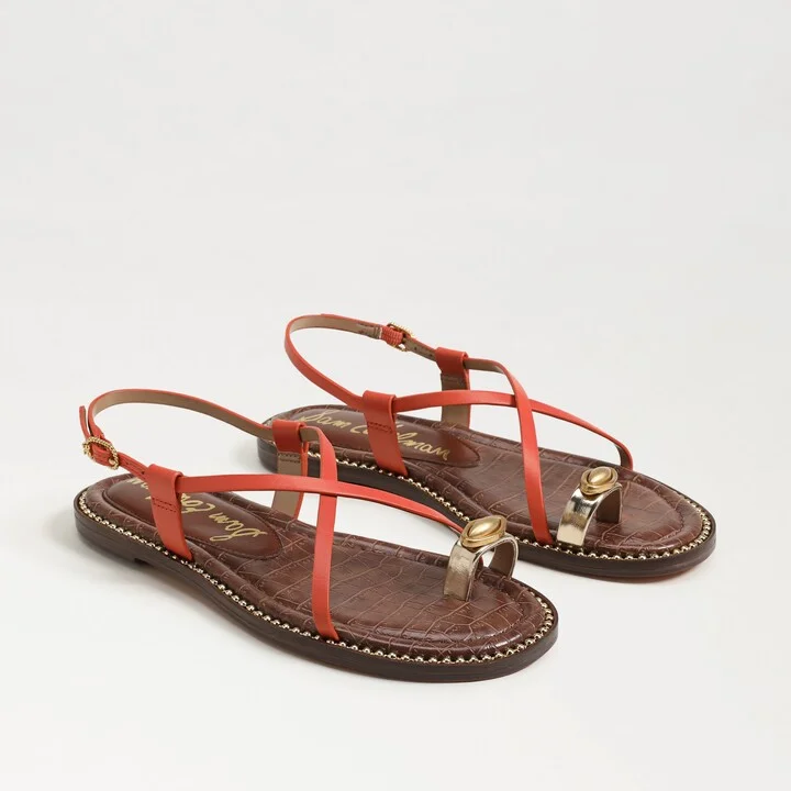 Sam Edelman Tenly Toe Strap Sandal Orange Sunrise Leather