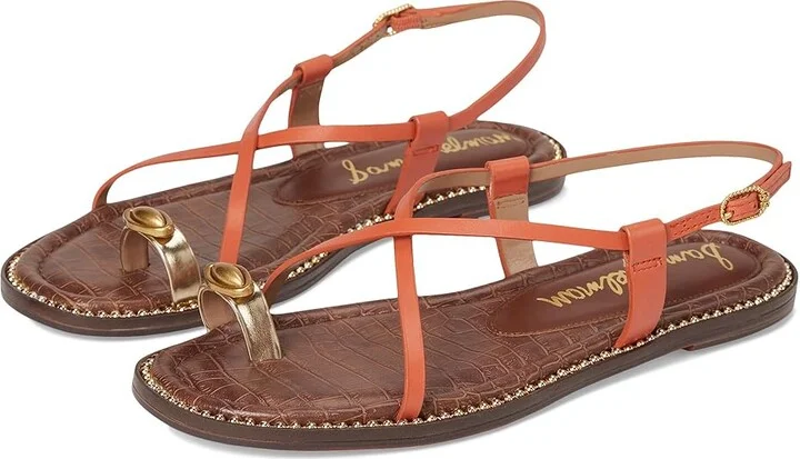 Sam Edelman Tenly Women's Sandals Orange Sunrise/Amber Gold : 5 M, Leather