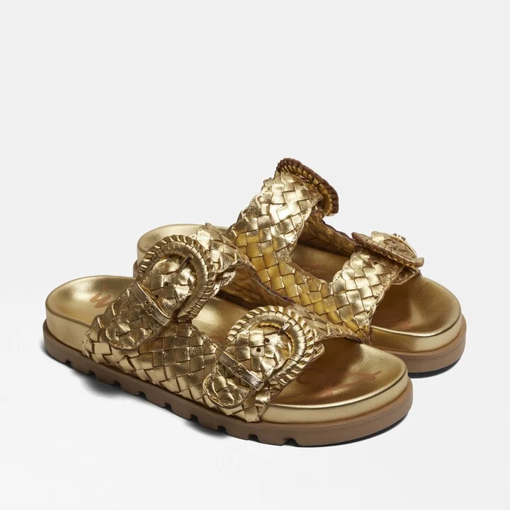 Sam Edelman Tiffanie Slide Footbed Sandal Gold Woven Leather