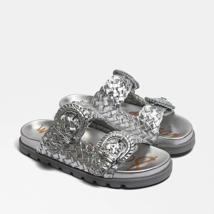 Sam Edelman Tiffanie Slide Footbed Sandal Silver Woven Leather