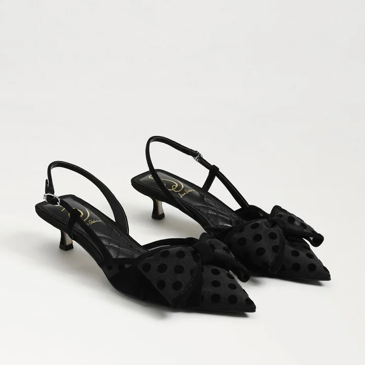 Sam Edelman Treena Mesh Slingback Kitten Heel Black Mesh/Satin