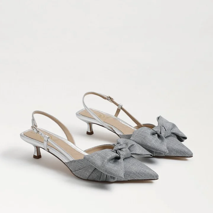 Sam Edelman Treena Slingback Kitten Heel Soft Silver Weave