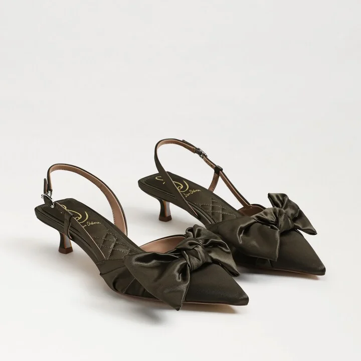 Sam Edelman Treena Slingback Kitten Heel Winter Moss Satin
