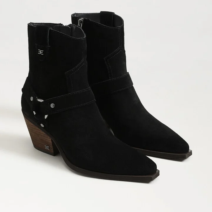 Sam Edelman Winston Western Buckle Bootie Black Suede