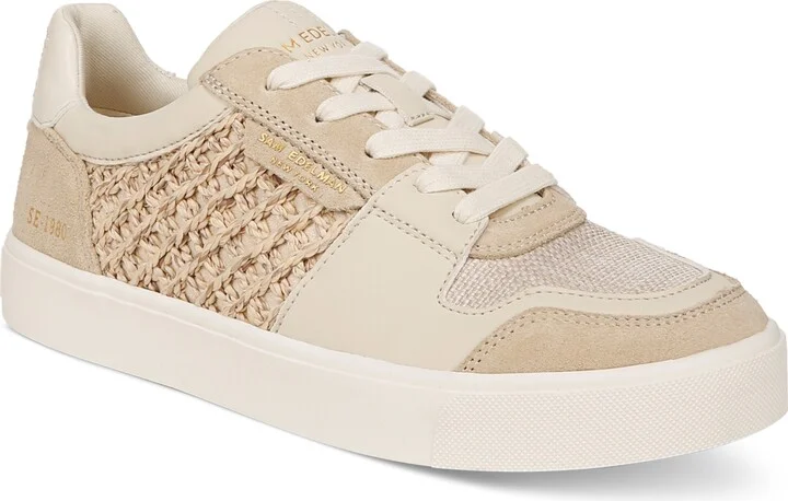 Sam Edelman Women's Elcie Lace-Up Raffia Court Sneakers - Sandshell Multi/Honey Tan