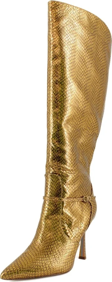 Sam Edelman Women's Elia Over-the-Knee Boot Medallion Gold Snake Wide Calf 7.5 Medium