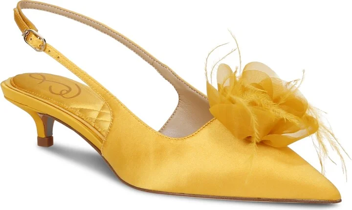 Sam Edelman Women's Faye Embellished Feather Slingback Kitten-Heel Pumps