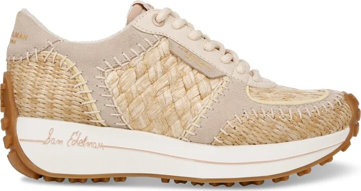 Sam Edelman Women's Jianna Raffia Lace-Up Trainer Sneakers - Warm Sand/Dark Natural - Image 2