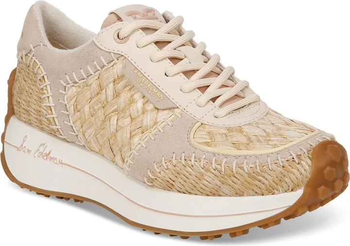 Sam Edelman Women's Jianna Raffia Lace-Up Trainer Sneakers - Warm Sand/Dark Natural