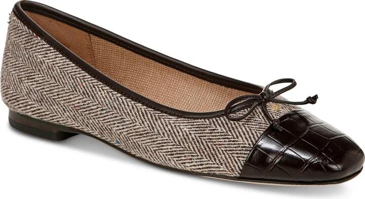 Sam Edelman Women's Marley Cap-Toe Ballet Flats - Brown Mult Tweed, Black