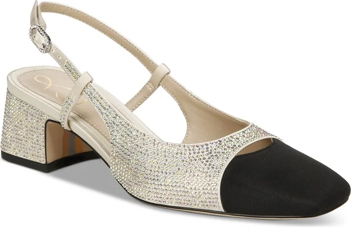 Sam Edelman Women's Tarra Glitz Slip-On Slingback Pumps - Black/Ivory