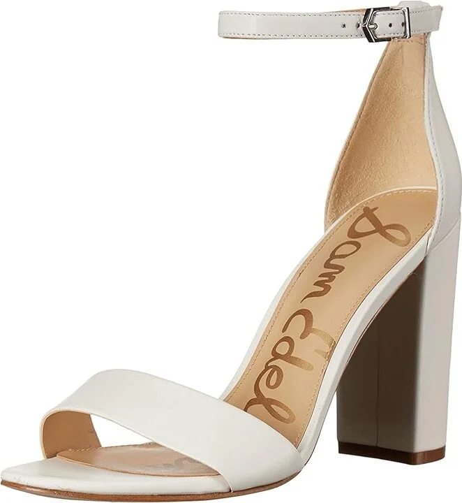 Sam Edelman Yaro Ankle Strap Sandal Heel Women's Dress Sandals Bright White Dress Nappa Leather : 10 M - Image 2