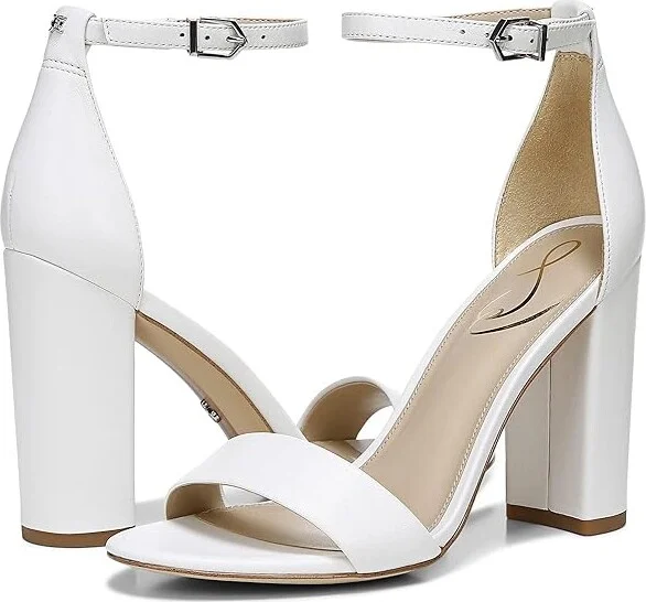 Sam Edelman Yaro Ankle Strap Sandal Heel Women's Dress Sandals Bright White Dress Nappa Leather : 10 M