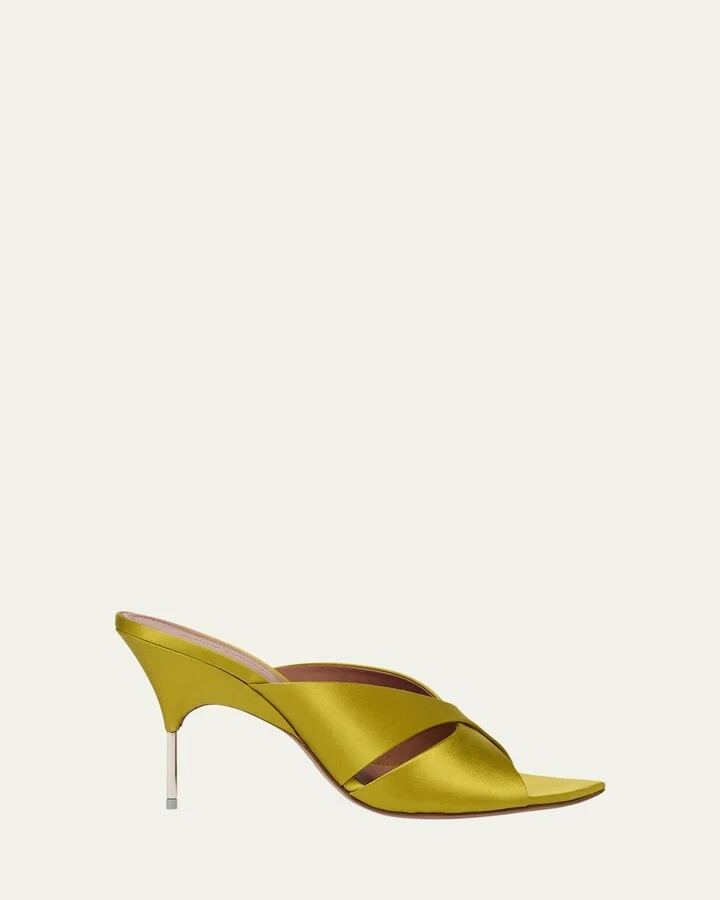 Samantha Crisscross Satin Metal-Heel Sandals