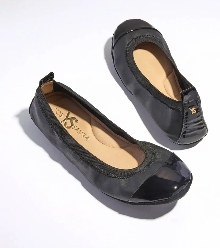 Samantha Foldable Ballet Flat in Black Leather