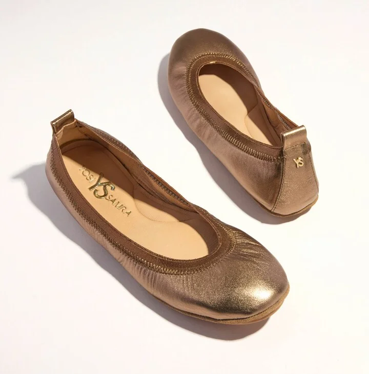 Samara Foldable Ballet Flat in Bronze Leather
