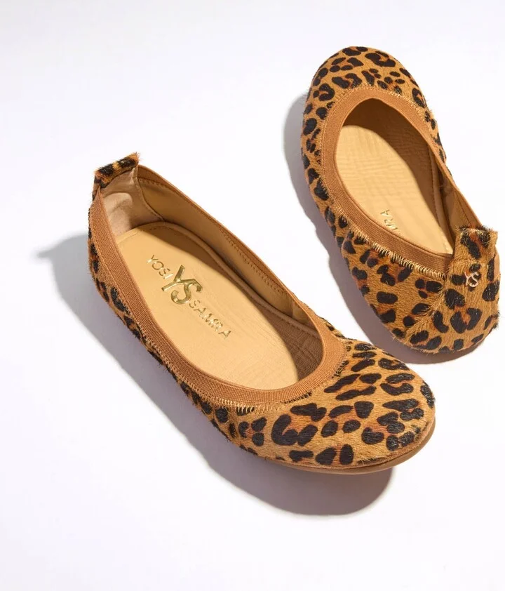Samara Foldable Ballet Flat in Leopard Calf Hair