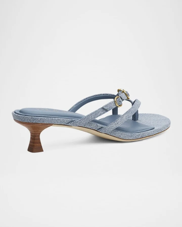 Sammie Denim Buckle Kitten-Heel Sandals - Image 2
