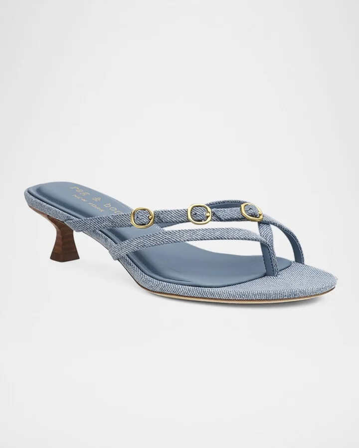 Sammie Denim Buckle Kitten-Heel Sandals - Image 3