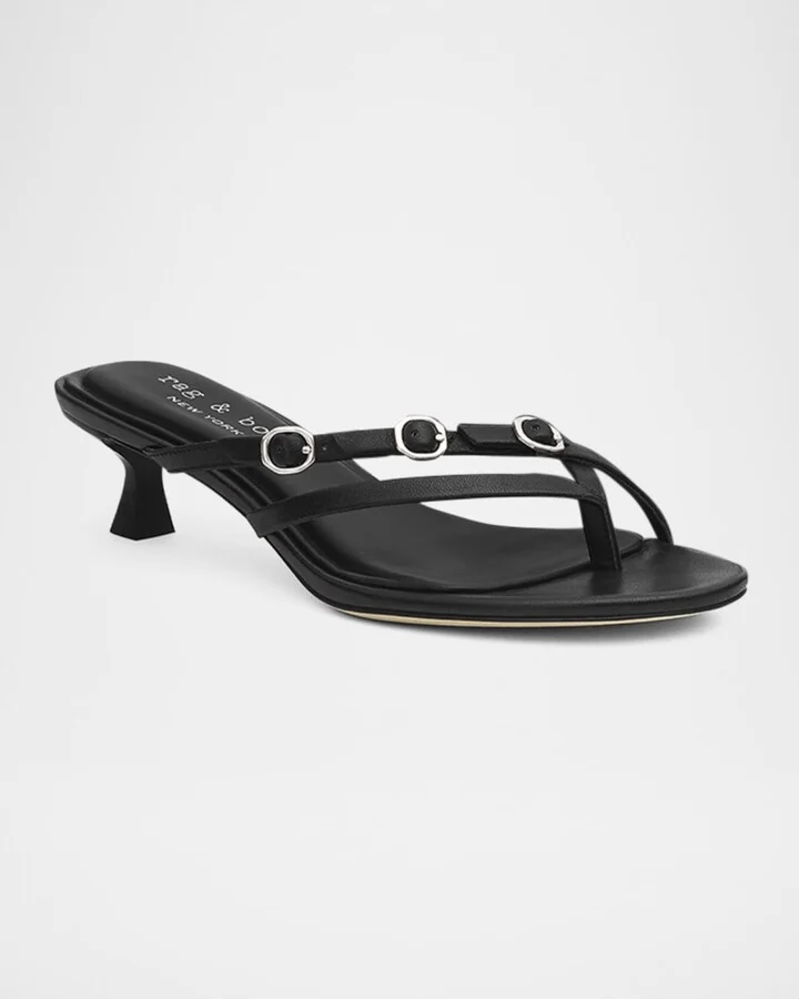 Sammie Leather Buckle Kitten-Heel Sandals - Image 4