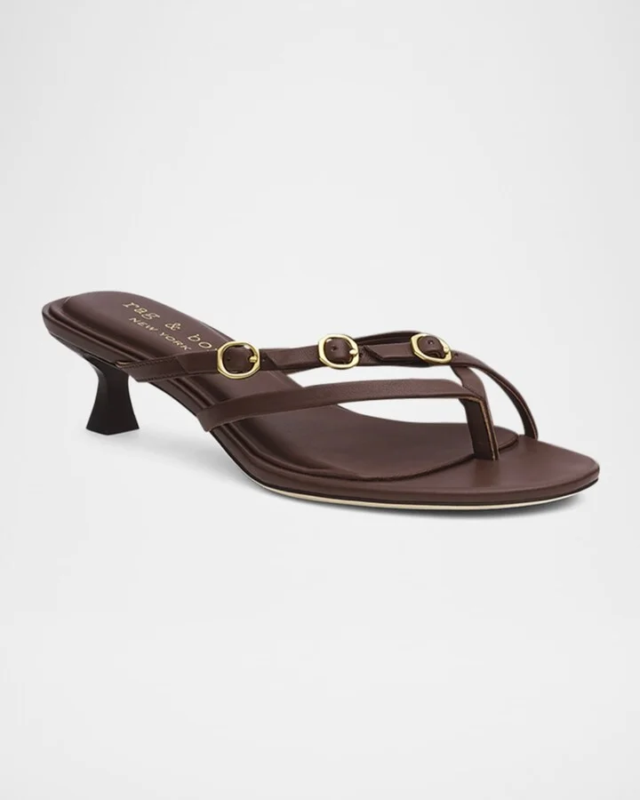 Sammie Leather Buckle Kitten-Heel Sandals - Image 6
