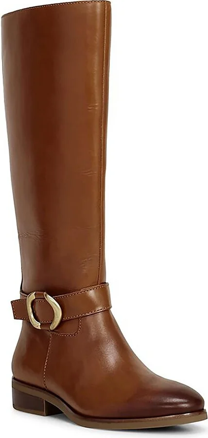 Samtry Womens Leather Stacked Heel Knee-High Boots