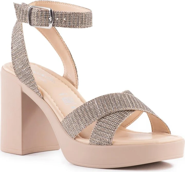 Sand Castle Womens Embellished Leather Block Heel
