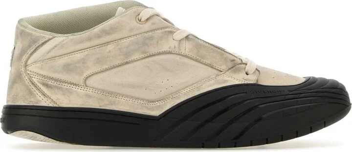 Sand Fabric And Leather Skater Sneakers