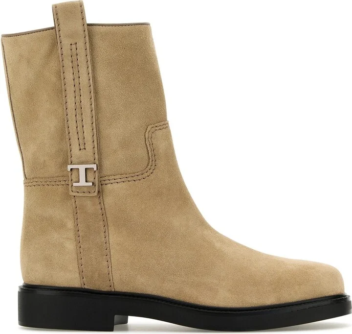 Sand suede ankle boots