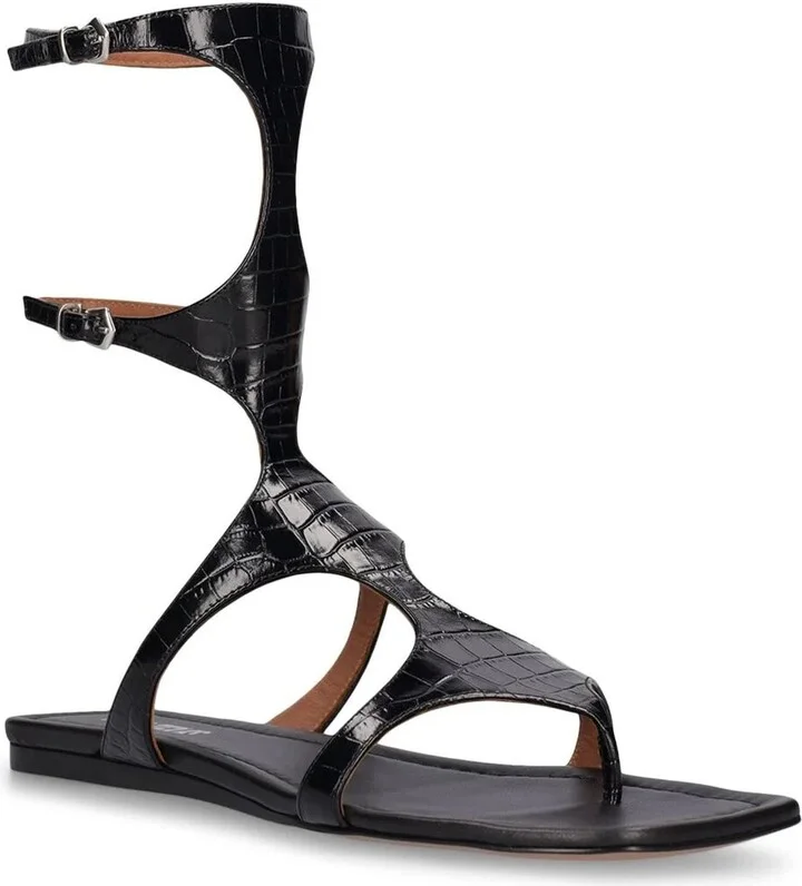 Sandal In Black Croc-embossed Leather - Image 2