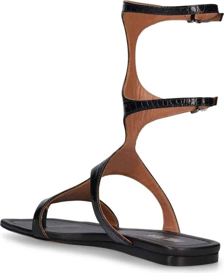 Sandal In Black Croc-embossed Leather - Image 3