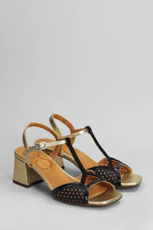 Sandals In Black Leather And Fabric - Image 2