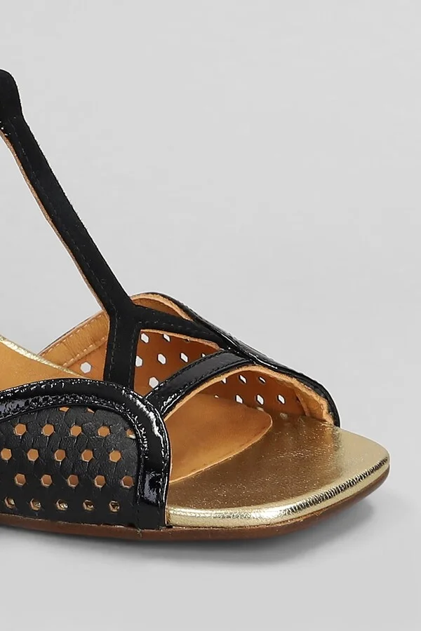Sandals In Black Leather And Fabric - Image 5