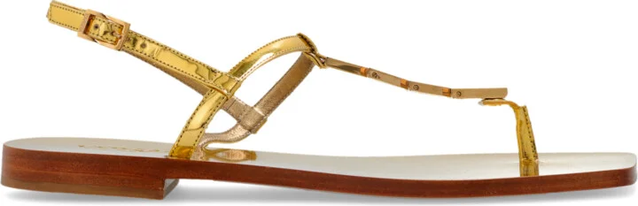 Sandals With Logo Appliqué, , - Gold
