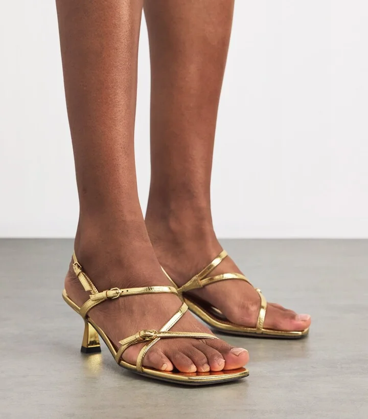 Sandro Paris Metallic Leather Heeled Sandals 65 - Image 2