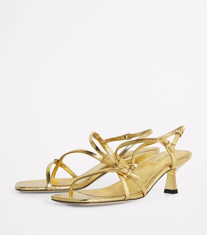 Sandro Paris Metallic Leather Heeled Sandals 65 - Image 3