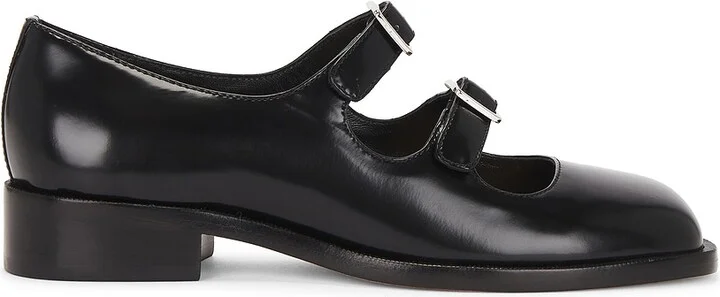 Sandy Liang Double Strap Mary Jane Flat in Black