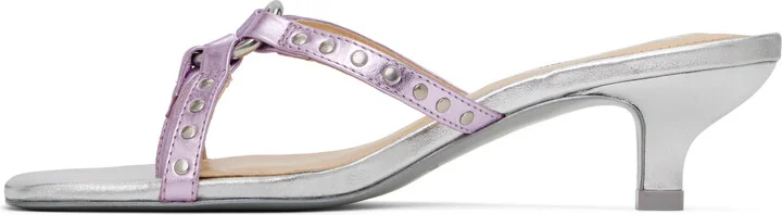 Sandy Liang Silver & Pink Spy Kitten Heeled Sandals - Image 3