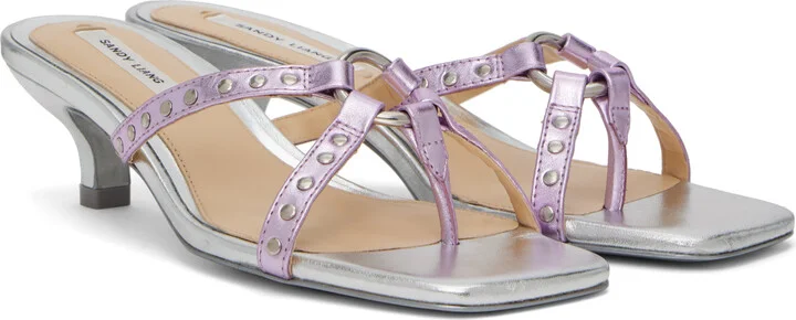 Sandy Liang Silver & Pink Spy Kitten Heeled Sandals - Image 4