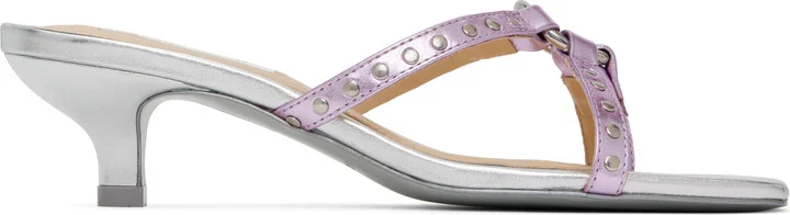 Sandy Liang Silver & Pink Spy Kitten Heeled Sandals