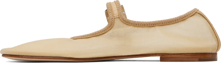 Sandy Liang SSENSE Exclusive Beige Mary Jane Mesh Ballerina Flats - Image 3