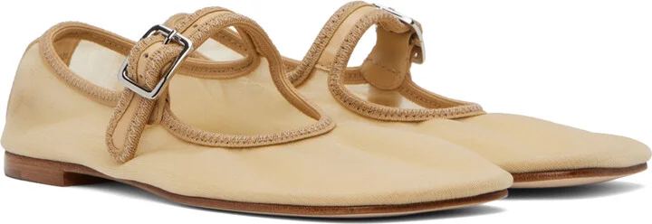 Sandy Liang SSENSE Exclusive Beige Mary Jane Mesh Ballerina Flats - Image 4