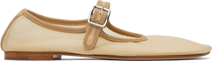 Sandy Liang SSENSE Exclusive Beige Mary Jane Mesh Ballerina Flats