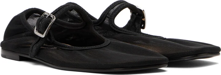 Sandy Liang SSENSE Exclusive Black Mary Jane Mesh Ballerina Flats - Image 4